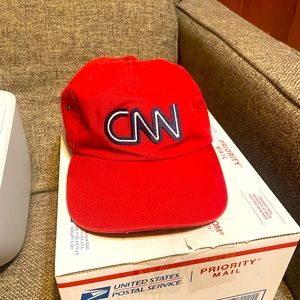 CNN News Vintage Unbranded Red And White Hat Baseball Cap. Adjustable